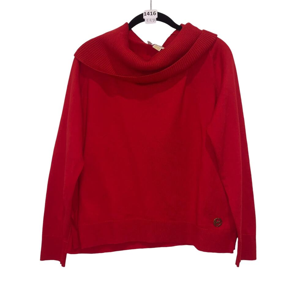 Lipstick Red Sweater, Cowl Neckline, Oversized, Knit, Michael Kors, L, Red